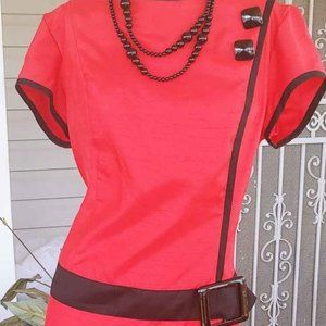 DESIGNER ZODA--RED STRIPPED DRESS